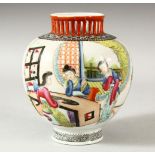 A CHINESE REPUBLIC PORCELAIN VASE, painted with female figures in an interior setting and script,