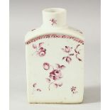 A CHINESE PINK AND WHITE PORCELAIN CADDY, 11.5cm high.