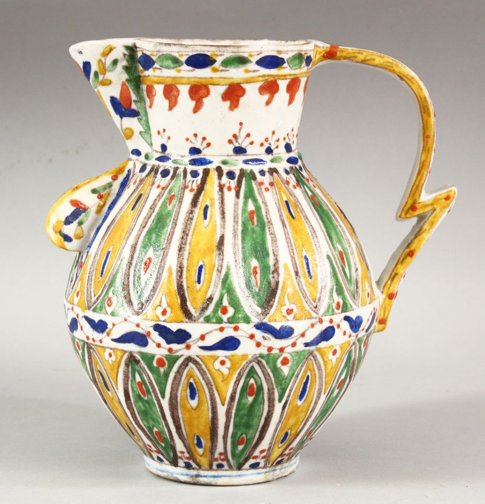 A TURKISH OTTOMAN KUTAHYA POTTERY POT - the body with multi coloured leaf shaped tendril with a