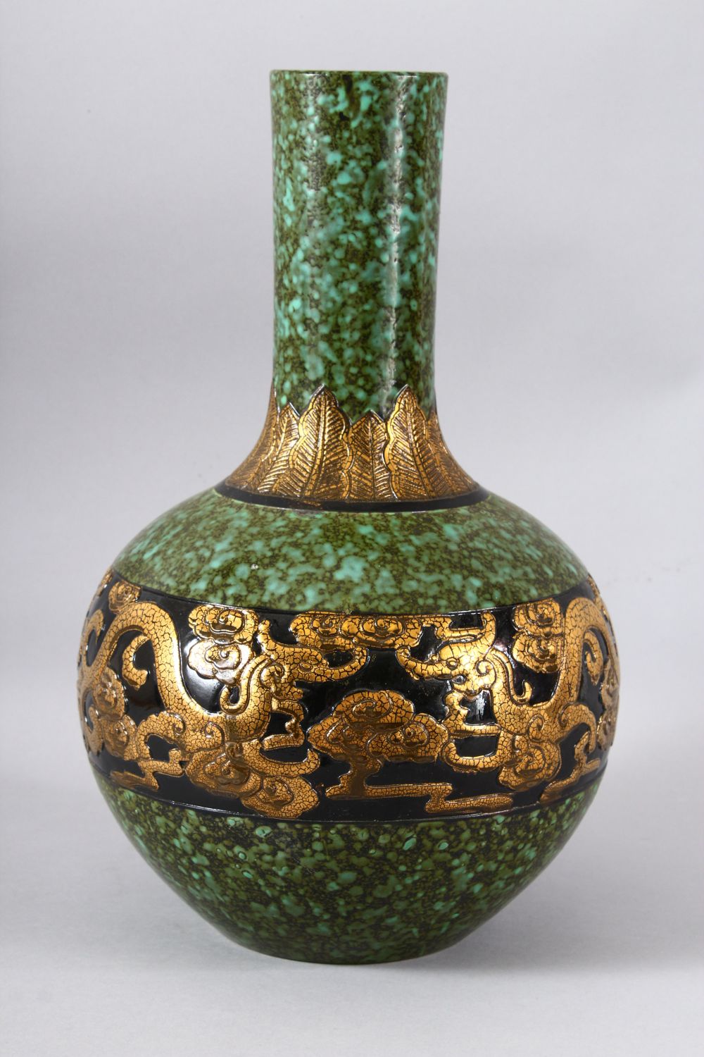 A LARGE CHINESE CELADON GROUND BALUSTER VASE, with unusual glaze, the body with a band of crackle - Image 2 of 7