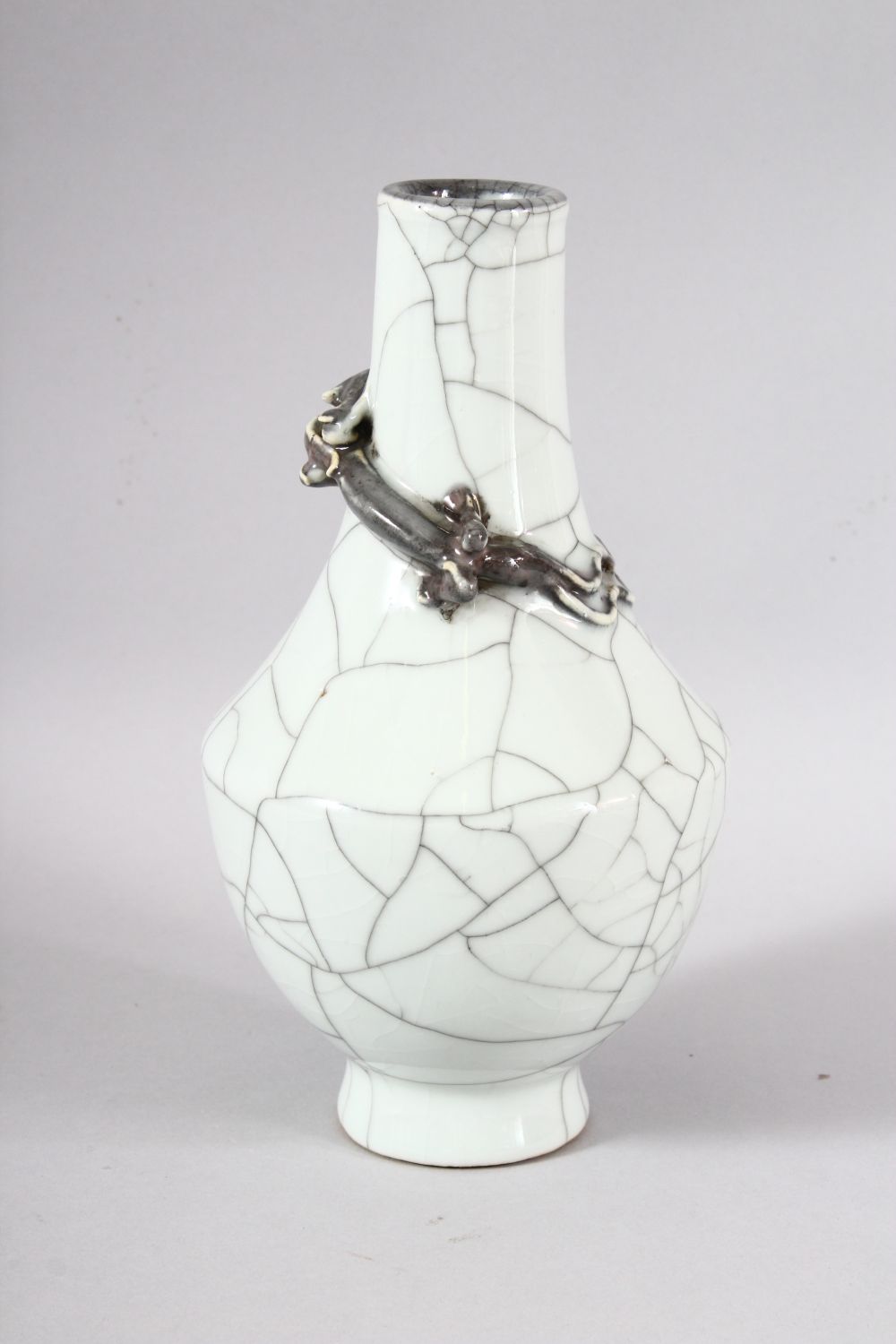 A GOOD CHINESE CRACKLE GLAZED VASE, with moulded dragon to the neck, 23cm high. - Image 2 of 7