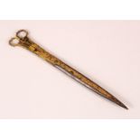 A FINE LARGE 19TH CENTURY TURKISH OTTOMAN GOLD INLAID CALLIGRAPHIC SCISSORS, 27cm long.