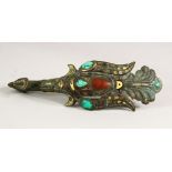 A RARE EARLY PHOENIX ENAMELLED AND GILDED BELT BUCKLE, 18cm long.