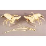 A JAPANESE CARVED IVORY RETICULATED MODEL OF A CRAYFISH, and another, 29cm long (2).
