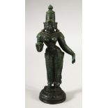 A BRONZE THAI FIGURE OF A DEITY / GODDESS - In a standing pose, 17cm (AF)