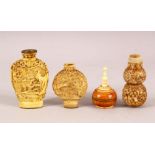 A MIXED LOT OF 19TH CENTURY CHINESE CARVED IVORY SNUFF BOTTLES, of varying style and size