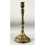 A LARGE 17TH/18TH CENTURY OTTOMAN BRONZE CANDLESTICK, 49cm high.