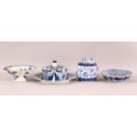 A MIXED LOT OF CHINESE BLUE & WHITE PORCELAIN ITEMS, one European with a kraak style cover, one