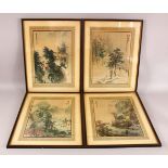 A SET OF FOUR CHINESE FRAMED PRINTS BY BO XIANG - "Paying a visit to Tao Yuan" - " Releasing birds