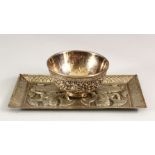 A FINE 19TH CENTURY BURMESE OPENWORK SILVER BOWL, 9cm diameter, together with a rectangular silver