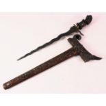 A GOOD INDONESIAN CARVED WOODEN SWORD / DAGGER, the well carved dagger with an elephant carved deity