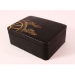 A JAPANESE MEIJI PERIOD GILT & LACQUER LIDDED BOX - decorated to the lid with scenes of a rickshaw