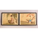 A PAIR OF 20TH CENTURY CHINESE PAINTINGS ON SILK - each depicting a figure in landscape settings,