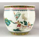 A CHINESE REPUBLIC STYLE FAMILLE ROSE PORCELAIN FISH BOWL - decorated with scenes of figures upon