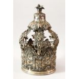 A GOOD JEWISH SILVER TORAH CROWN, with embossed decoration of hanging flora with six curving