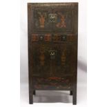 A LATE 18TH CENTURY CHINESE BLACK LACQUER 'HAT CHEST', SHANXI PROVINCE, comprising a pair of doors