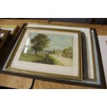 Alfred Townsend "Figure on a Country Path" watercolour, signed, and five other paintings and