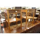 A pair of burr wood two tier single drawer bedside tables.