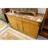 A 19th century French marble top burr wood side cabinet with a pair of frieze drawers over two doors