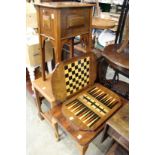 A Victorian inlaid walnut folding games table top and two other items.