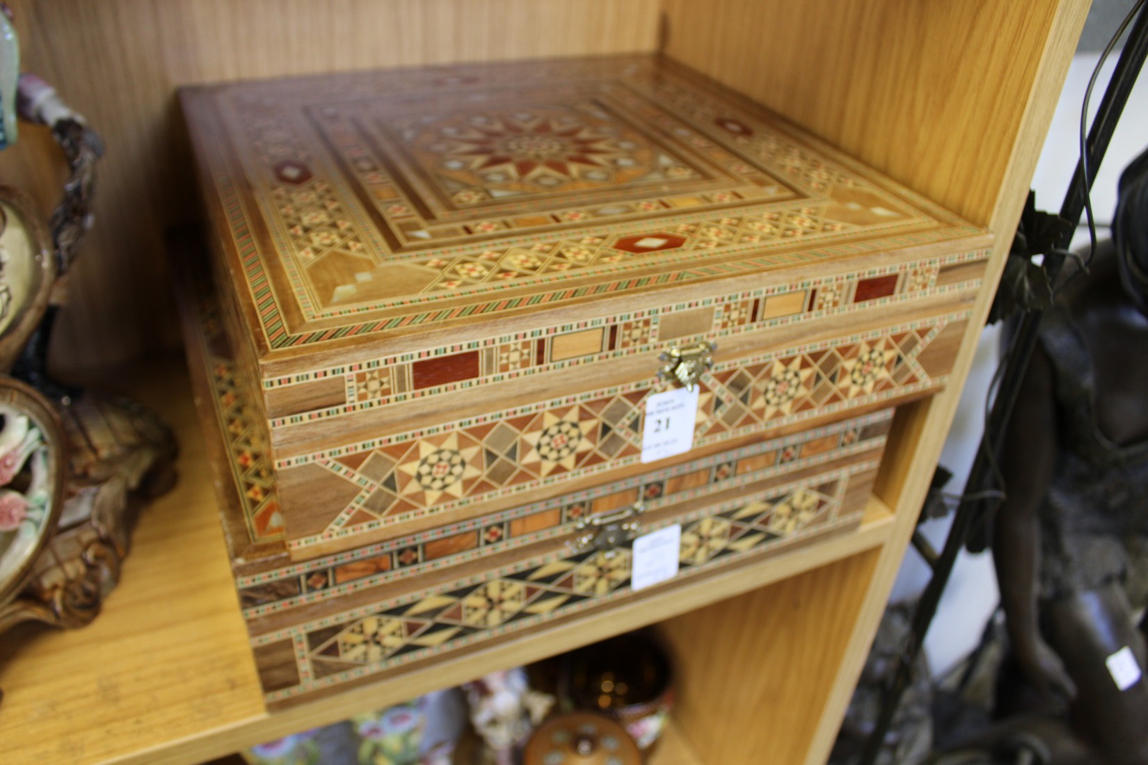 A pair of eastern inlaid jewellery boxes.