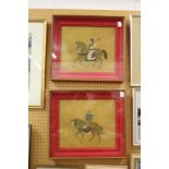 Chinese School "Figures on Horseback" a pair, in glazed display cases.