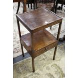 A 19th century mahogany two tier single drawer wash stand.