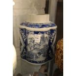 A Chinese blue and white porcelain tea caddy of large size (lacking cover).