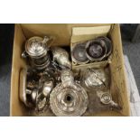 A quantity of plated wares to include a pair of birds, entree dish and cover, a large jug,