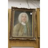 A portrait of a distinguished looking gentleman with a white wig in a decorative frame.