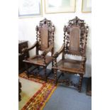 The matching set of dining chairs to include a pair of high back throne style armchairs and six