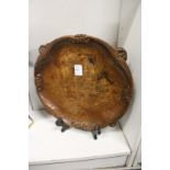 A good carved oak circular bowl.