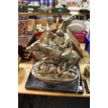 After Frederick Remington, Polo, a good cast metal group on a marble base.