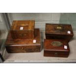 Four various 19th century and later boxes to include a mahogany sarcophagus shaped tea caddy
