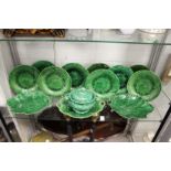 A good collection of Wedgwood and similar cabbage leaf and oak leaf serving dishes and small