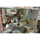 A collection of Murano glass birds.