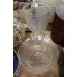 A large cut glass bowl and similar pedestal vase (chips).