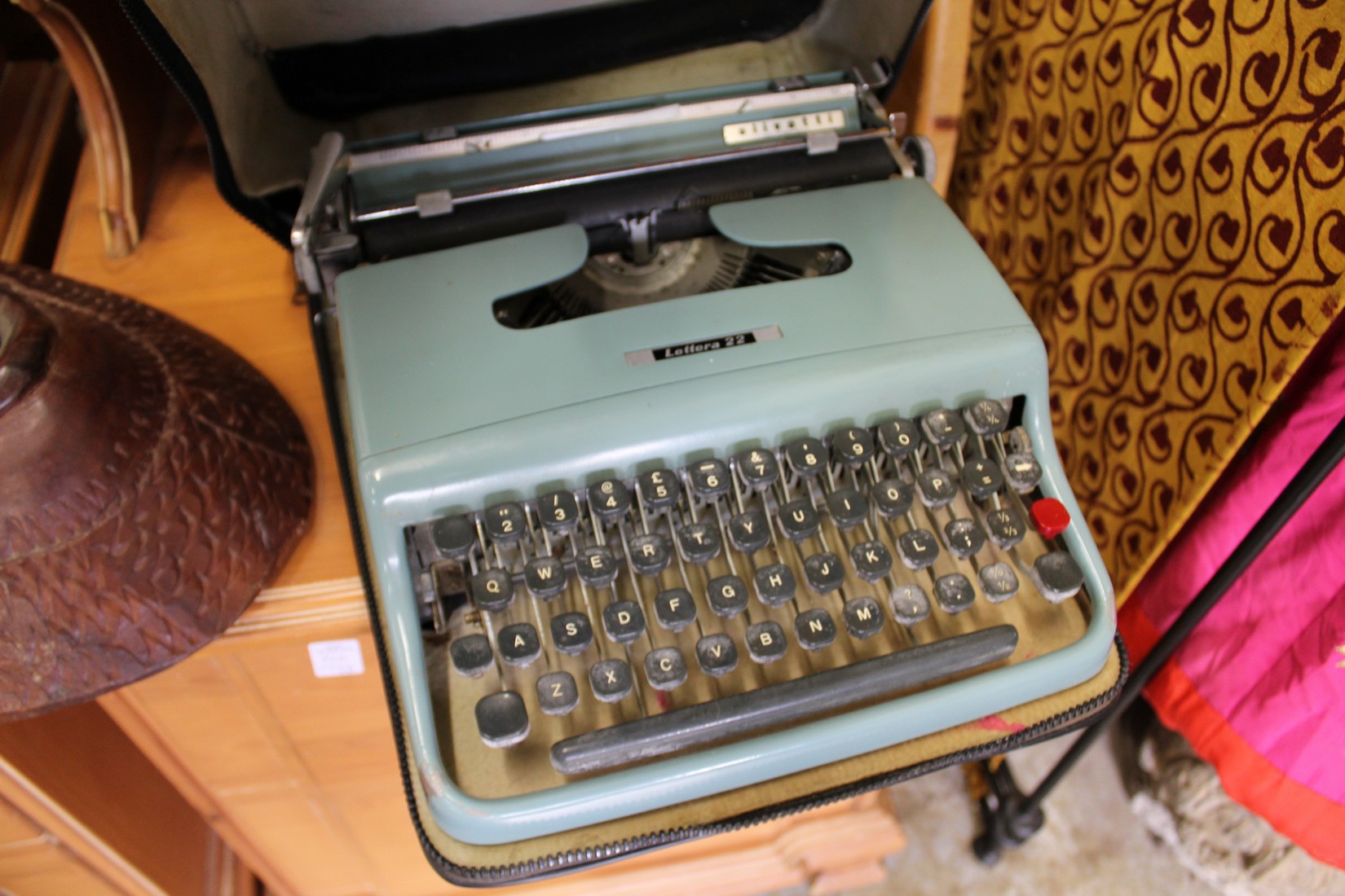 An Olivetti Lettera 22 portable typewriter.