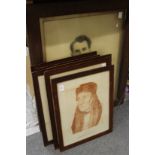 A quantity of oak framed prints.