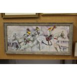 Elizabeth Armstrong, an abstract study of jockeys on horseback watercolour.