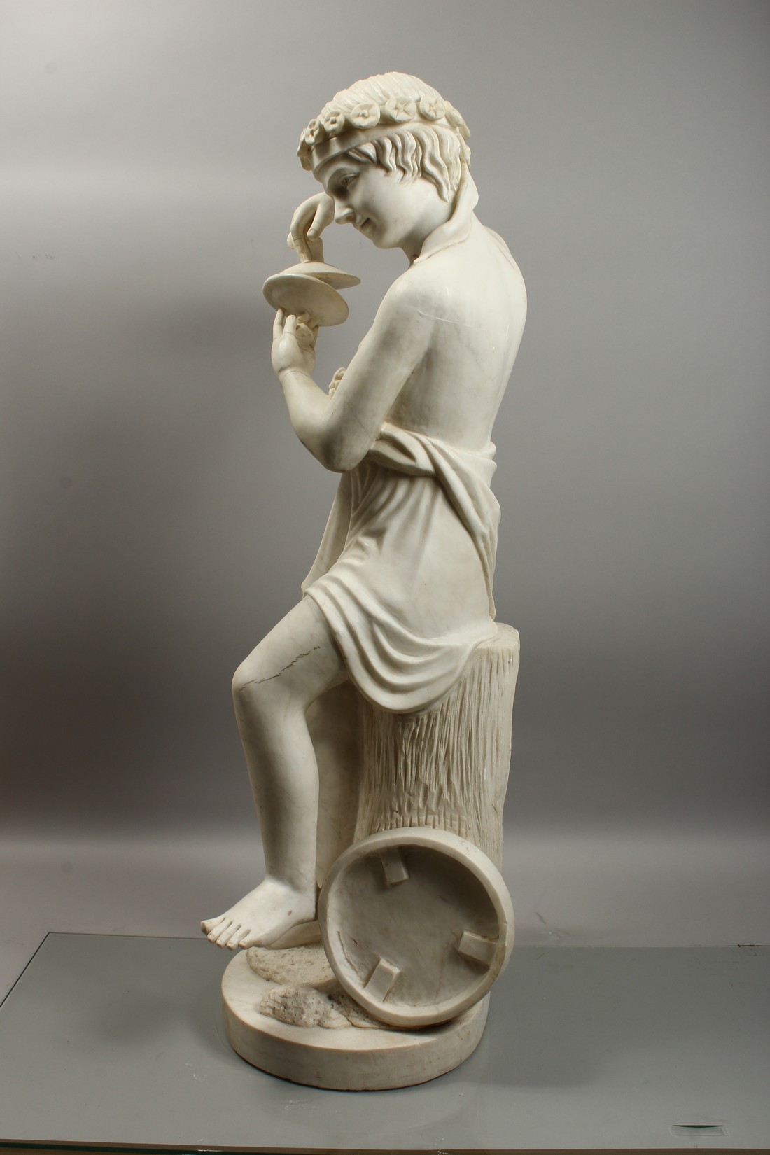 A GOOD LARGE ITALIAN CARVED CARRERA MARBLE, CHILD PERSONIFYING MUSIC, carved as a young female - Image 6 of 16