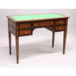 A MAHOGANY AND ROSEWOOD WRITING DESK, with green leathercloth writing surface, five drawers on
