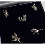 FIVE ALICE IN WONDERLAND SILVER BROOCHES