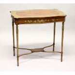 A GOOD EDWARDIAN SATINWOOD AND PAINTED OCCASIONAL TABLE of serpentine outline, the border, frieze