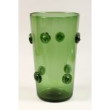 A LARGE GREEN TINTED VASE, possibly WHITEFRIARS. 13ins high.