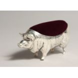 A LARGE SILVER PLATED PIG PIN CUSHION