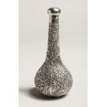 A CHINESE SILVER PERFUME BOTTLE wit bamboo design. 4ins high