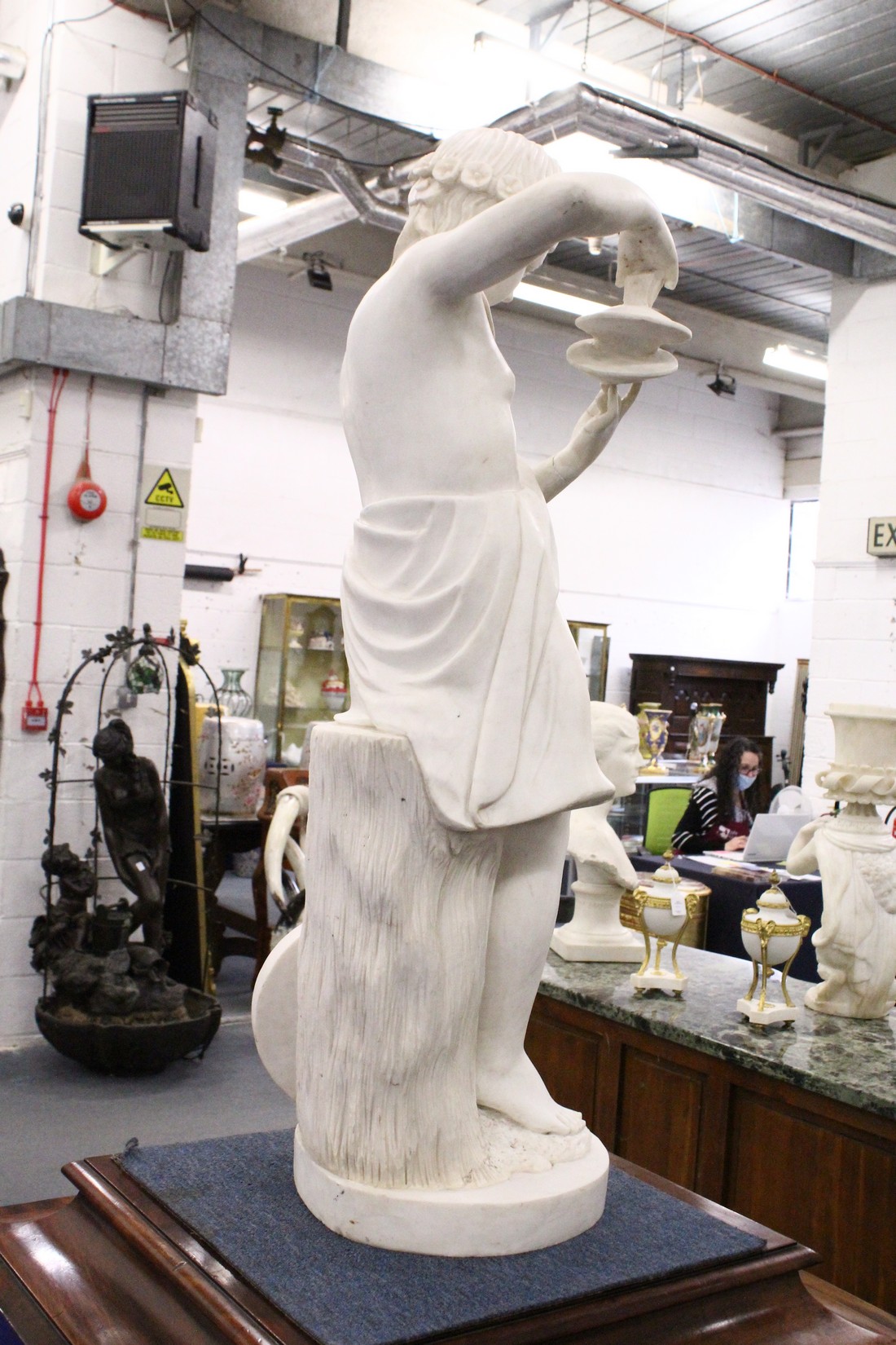 A GOOD LARGE ITALIAN CARVED CARRERA MARBLE, CHILD PERSONIFYING MUSIC, carved as a young female - Image 14 of 16