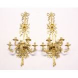A LARGE AND IMPRESSIVE PAIR OF ORMOLU BRONZE WALL APPLIQUES, each with five scrolling branches,