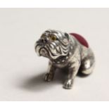 A NOVELTY SILVER BULL DOG PIN CUSHION